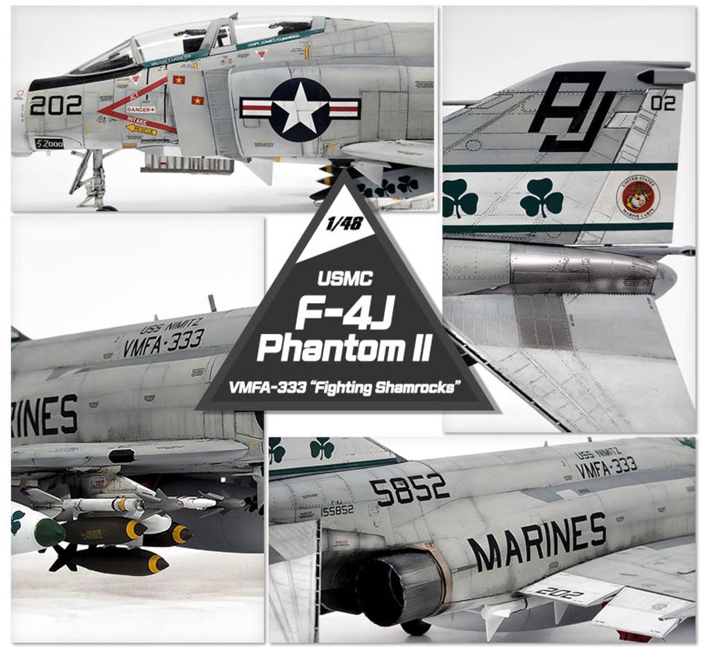 Academy Scale American Phantom II Shamrocks Plastic Model Kit 12356 1/48 F-4J VMFA-333 (Airplane)