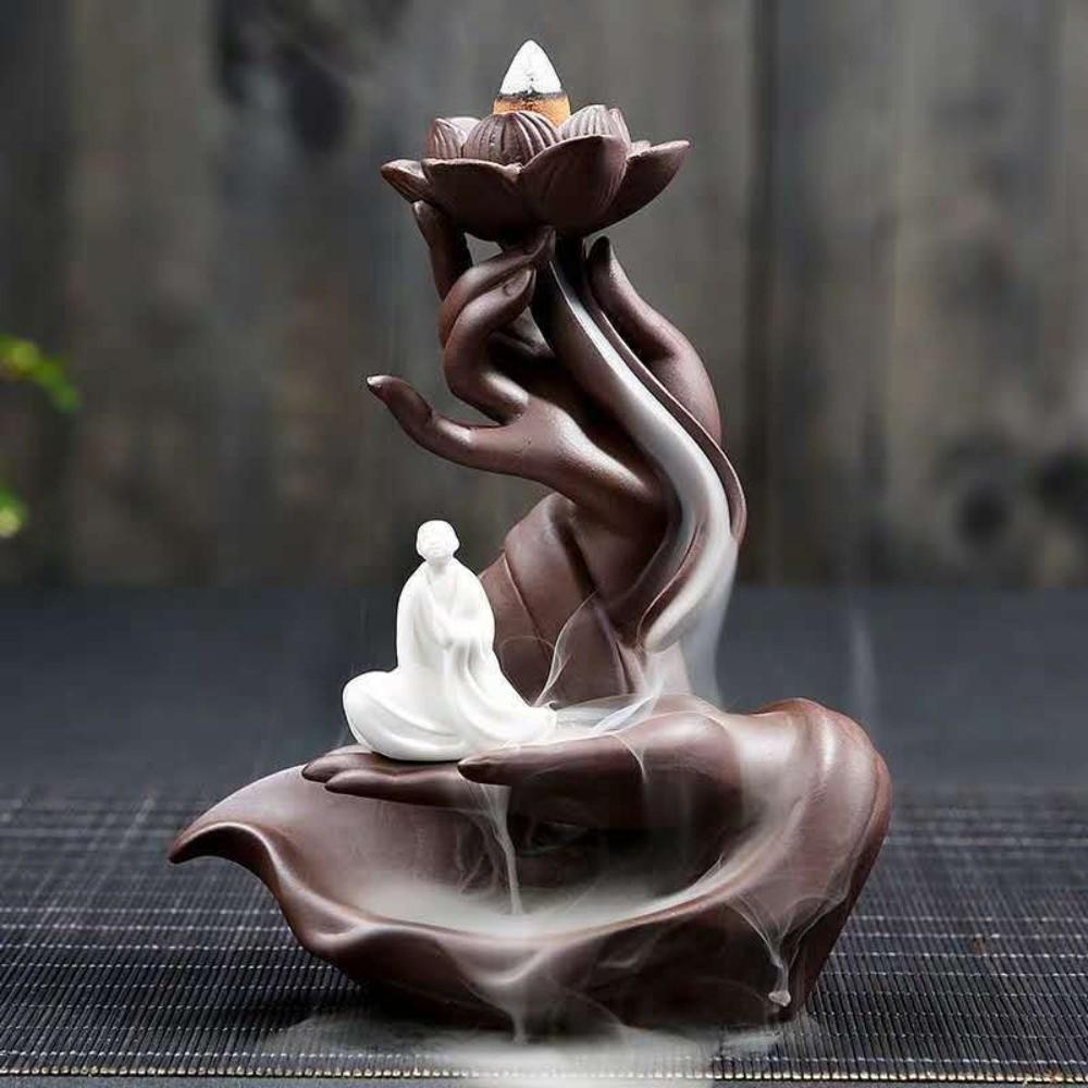 Ceramic Incense Burner Fountain Hand Shape Reflux Incense Burn Tray Home Decoration