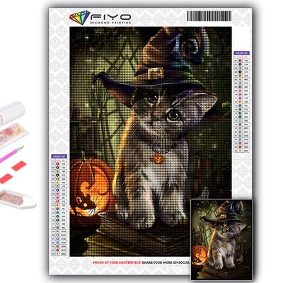 5D DIY diamantová malba křížovým stehem Halloween dýně a černá kočka Diamantové vyšívání Mozaika Nástěnné umění Domácí dekorace
