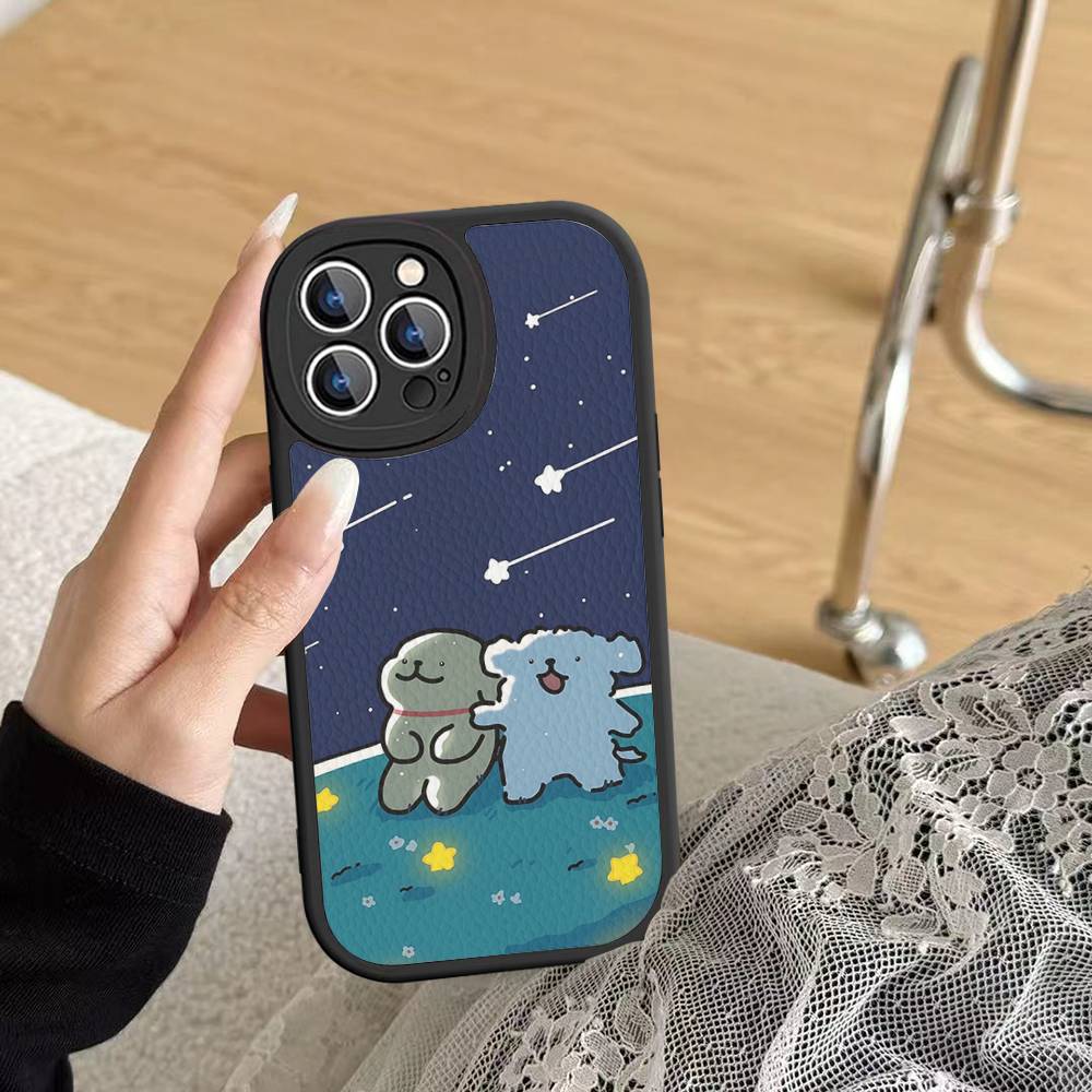 Line CARTOON P-PuppyS PU Leather Phone Case For IPhone 16 15 14 13 12 11 Pro Max Plus Back Fundas