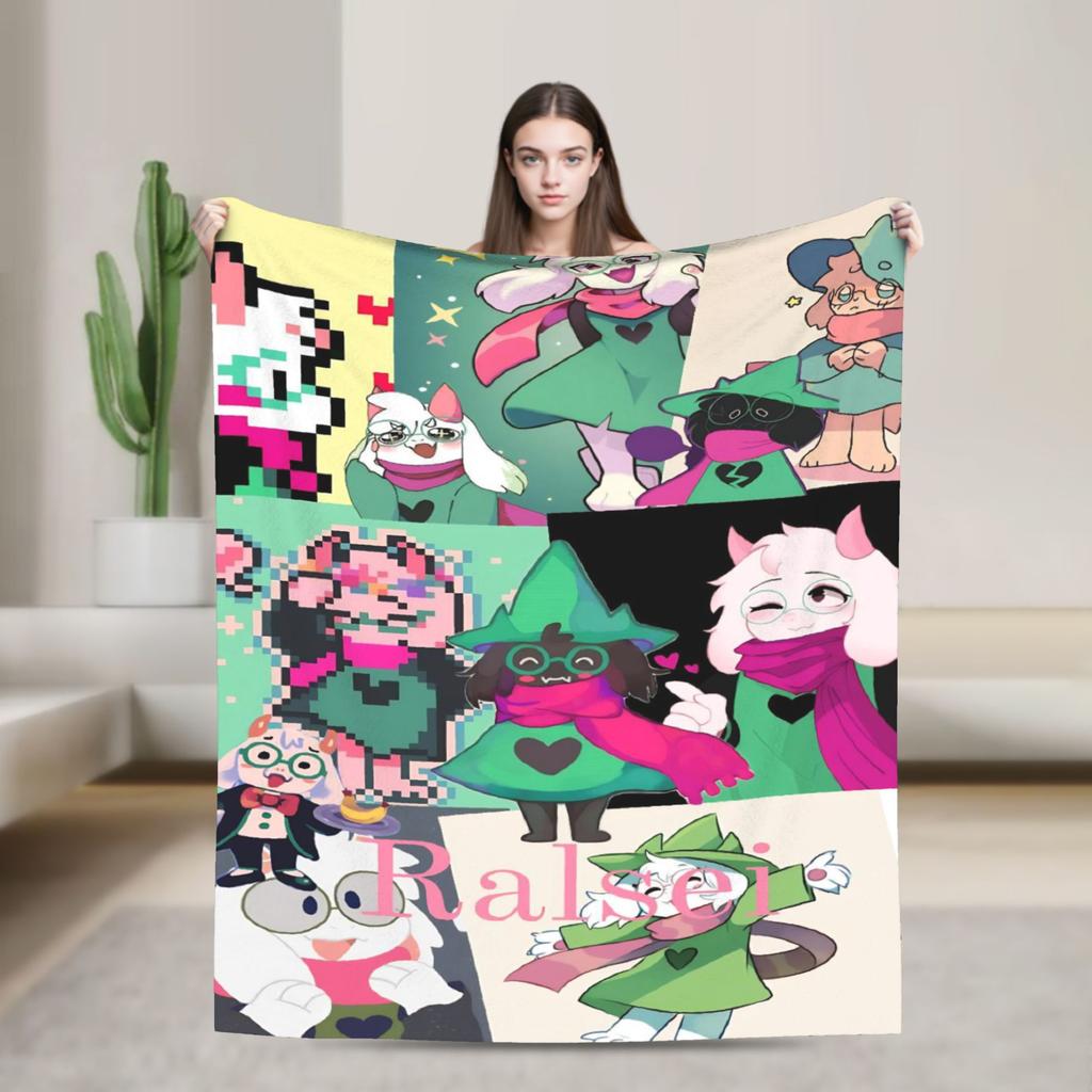 Gra Deltarune Tenna TV Koc Flanelowy Zabawny Koc Rzutowy do Domu Hotelu Sofy 150*125cm Pluszowa Cienka Kołdra
