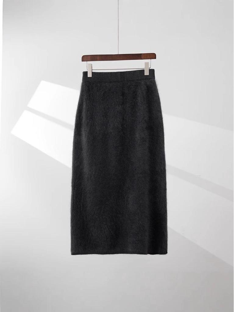 Stylish Thick Pure Cashmere Brushed Knit Slimming Skirt