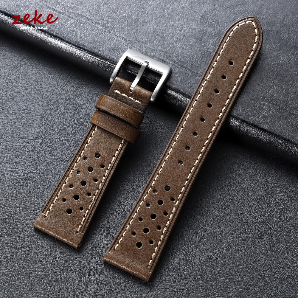 20mm 22mm 24mm Vintage Top-Grain Cowhide Strap for Men Women Universal Genuine Leather WatchBand Brown Breathable Sport Bracelet