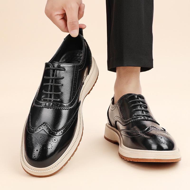 2026 Spring Men's Brogue Shoes: Korean Style, British Trend, Breathable, Formal Leather for Weddings and Business