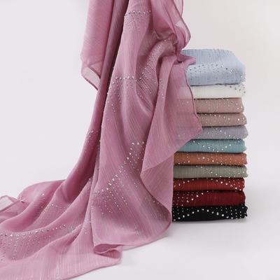 Luxury Rhinestone Chiffon Hijabs Woman Muslim Scarf Shawls Solid Lady Party Shawl Wraps Islamic Turban Female Headscarf Ramadan