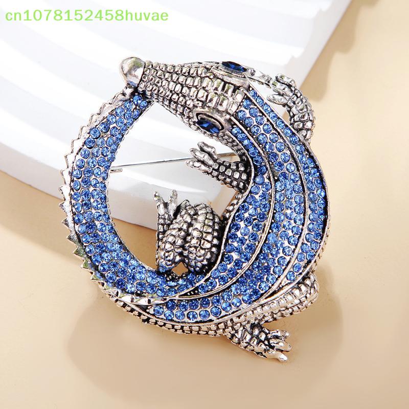 1 Pc Blue/Coffee/Green Zinc Alloy Fashion Retro Crystal Crocodile Brooch - Apparel/Coat/Party Accessory Gift