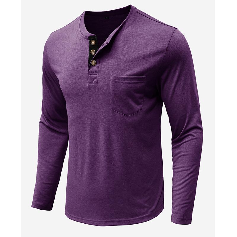 Men's Casual Long Sleeve Henley Shirt with Chest Pocket