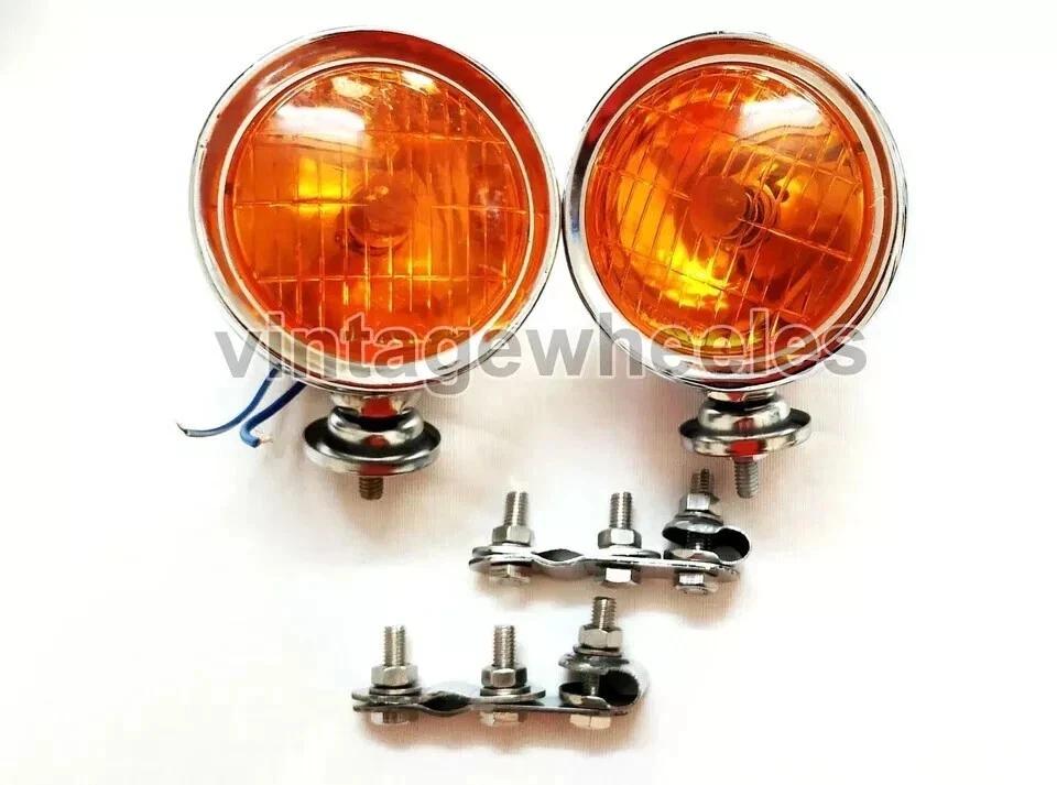 Lambretta Vespa Universal 12v 4 2 Orange Spot Light & Stainless Steel Brackets