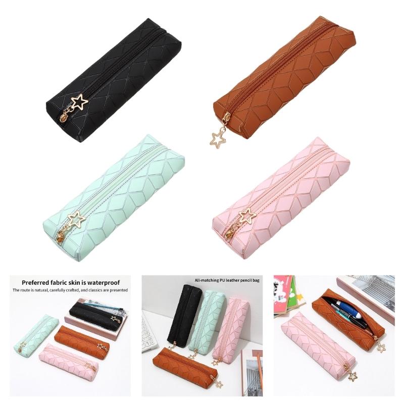 Waterproof Leather Pencil Case Zippered Pencil Pouches Large Compartment Portable Pen Organiser Bag For Student Adult