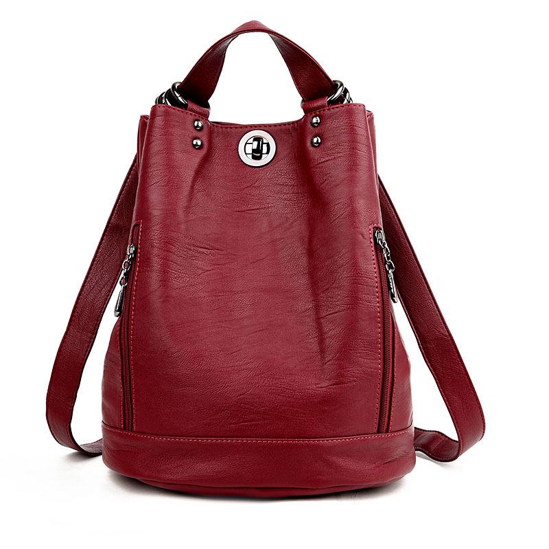 Durable Fashion Women Pu Leather Black Bagpack Female Rucksack Shoulder Bag