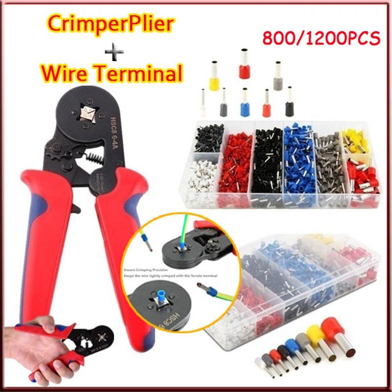 Crimper Plier Set, Self-adjustable Wire Crimping Tools Wire Crimping Terminals  Wire Cable Tube Terminals  with 800/1200PCS Sets 0.25-10mm²