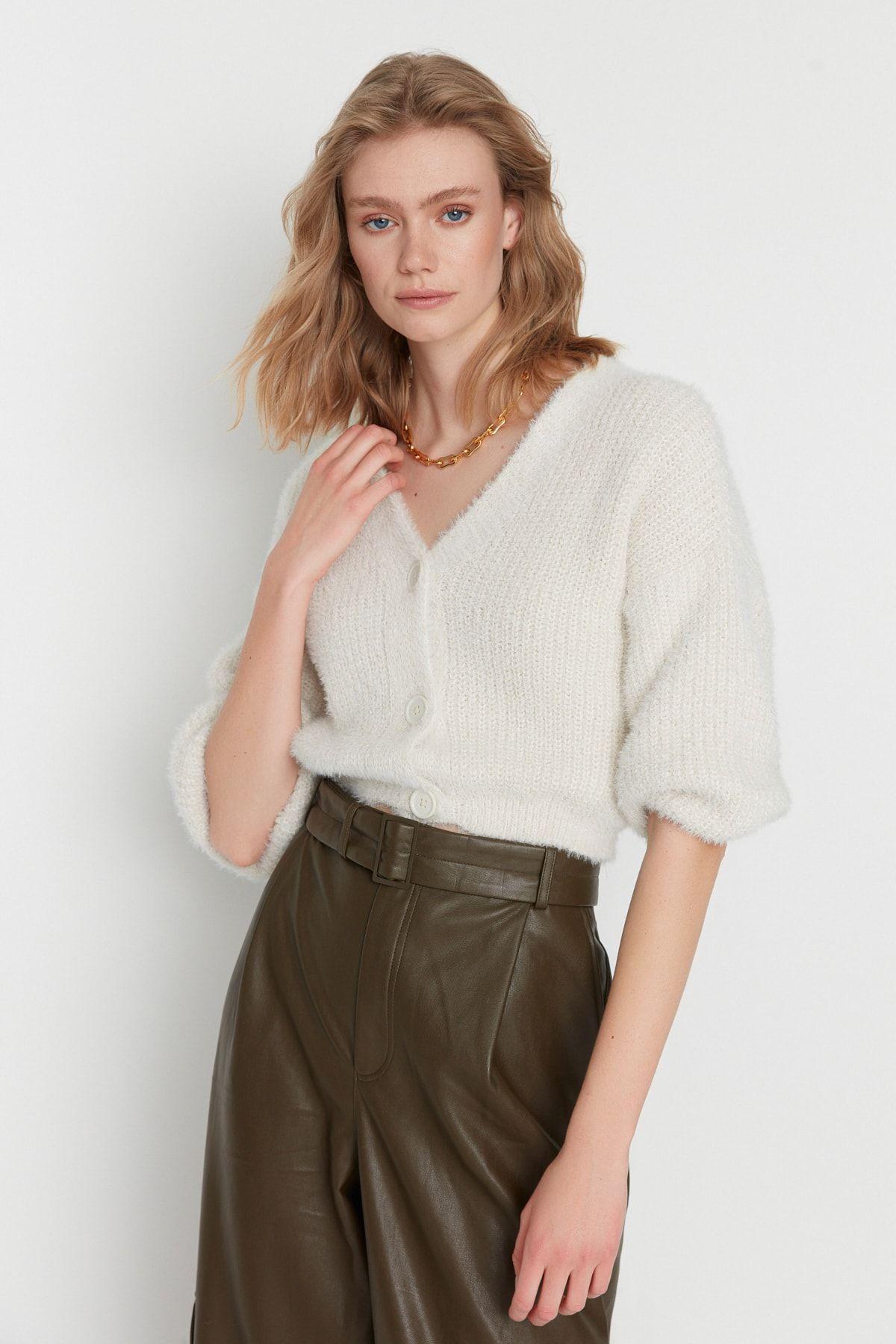 

Women s Elegance Style Cardigan Stone Crop Hairy Beard Thread Knitwear Cardigan L