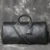 Men'S Genuine Leather Hand-Held Travel Bag, Bison Leather Business Trip Luggage Bag With Shoe Position, Fitness Bag.