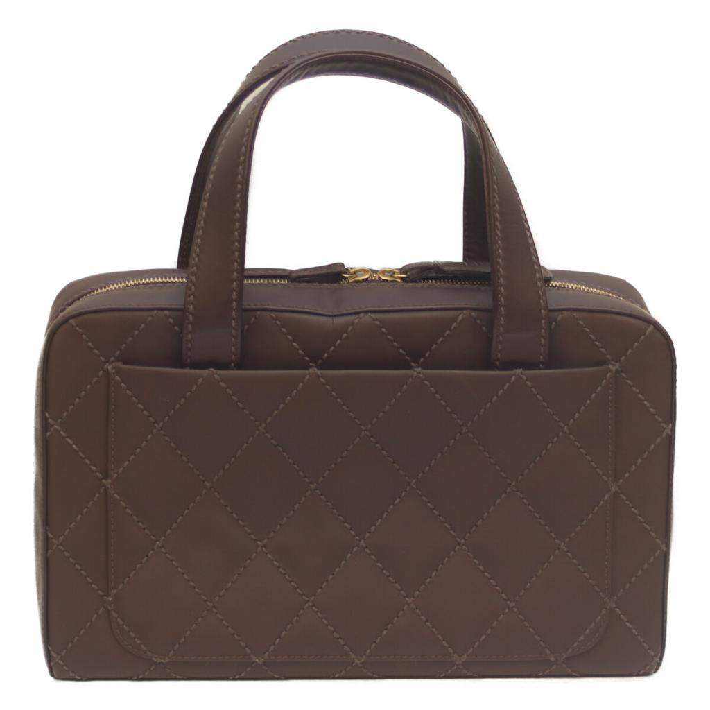 Chanel No. 8 Brown Wild Stitch Double Zipper Mini Boston Bag Boston Bag BrownUsed