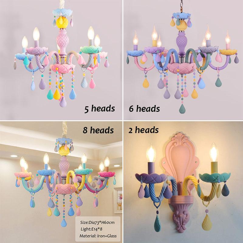 Crystal Led Chandelier European Candle Lustre Restaurant Bedroom Children Room Light American Girl Princess Makaron Pendant Lamp