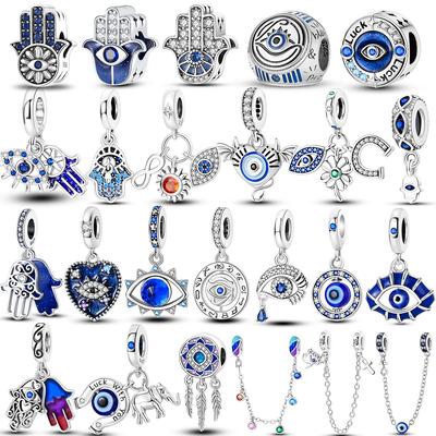 Fit Original Bracelet Copper Blue Series Devil'S Eye Palm Pendant Charms Bead Plata For Women Diy Gift