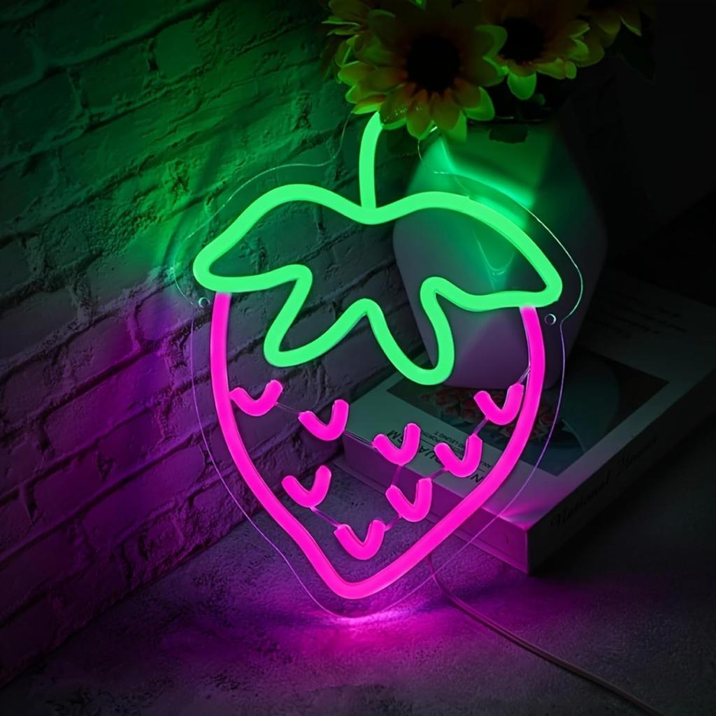 Strawberry Neon Sign, Girly Room Decoration Aesthetic Led Neon Signs, Strawberry Room Decoration Dessert Shop Decoration Neon Light Sign 11.81″ ×