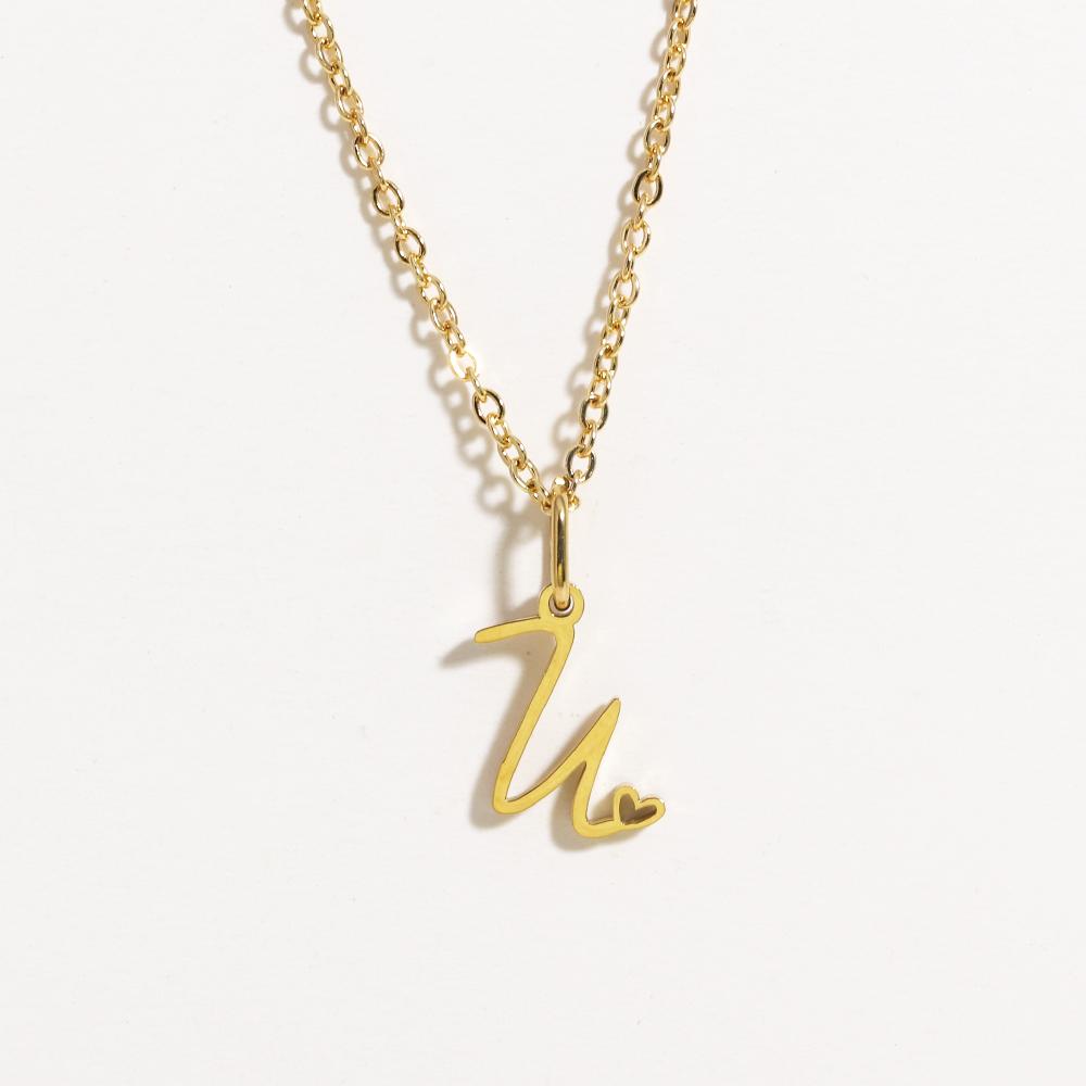 Charms Heart Initial Necklaces for Women,Gold Plated Letter Pendant Necklace, 26 Capital A-Z Stainless Steel Jewelry