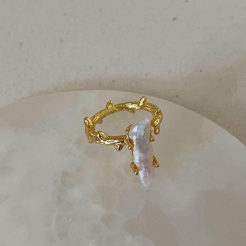Niche Light Luxury Pearl Zircon Gold Open Ring Collection Female Simple Elegant Fashion Versatile Ring Ring