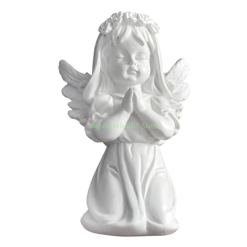24TE Praying Angelic Boy Girl Resins Statue for Home Table Decors Spiritual Ornament