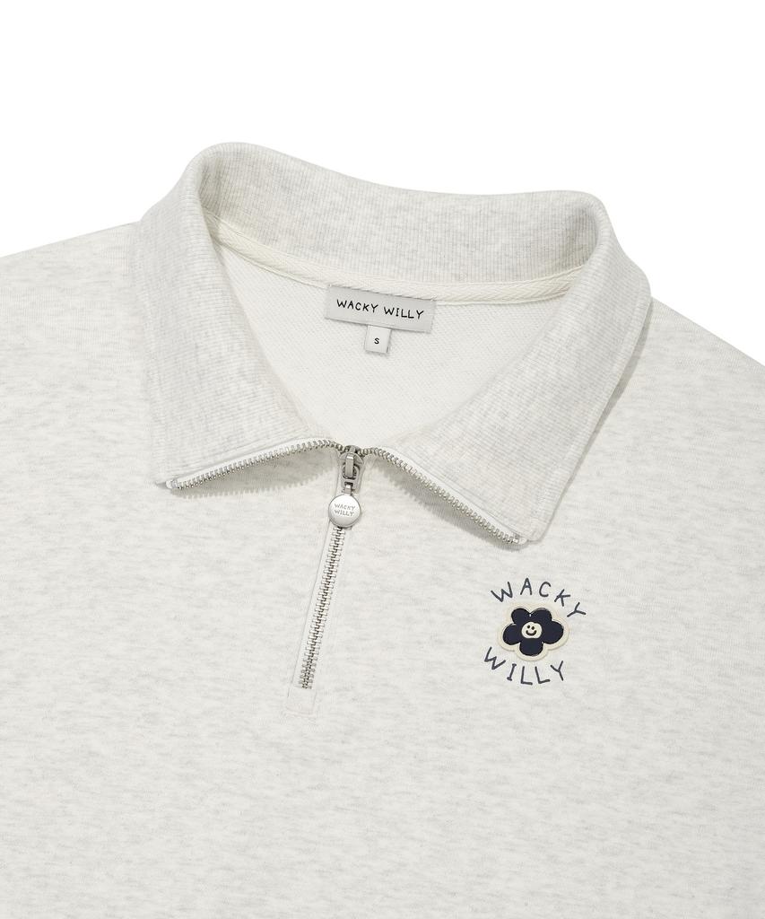 WACKY WILLY Women'S Lily Crop Collar Half-Zip Oatmeal