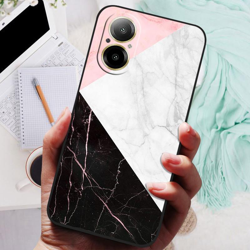 Für Realme C67 4G Hülle RMX3890 Beliebte Blumengemalte Abdeckung Silikon Handyhülle Für Realme C67 C 67 RealmeC67 4G Weiche Taschen Schwarz