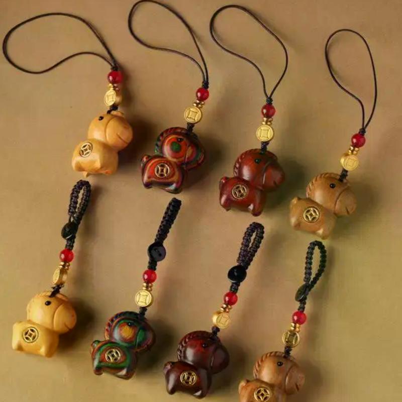 Llavero Colgante Creativo de Caballo de Sándalo Año del Caballo Cadena para Teléfono Móvil Decoración para Colgar en Mochila Regalos de Año Nuevo