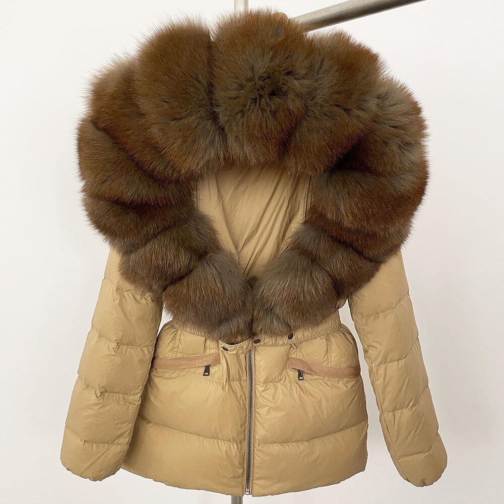 OFTBUY Winter Jacket Women's Real Raccoon Fox Fur White Duck Down Coat Thick Warm