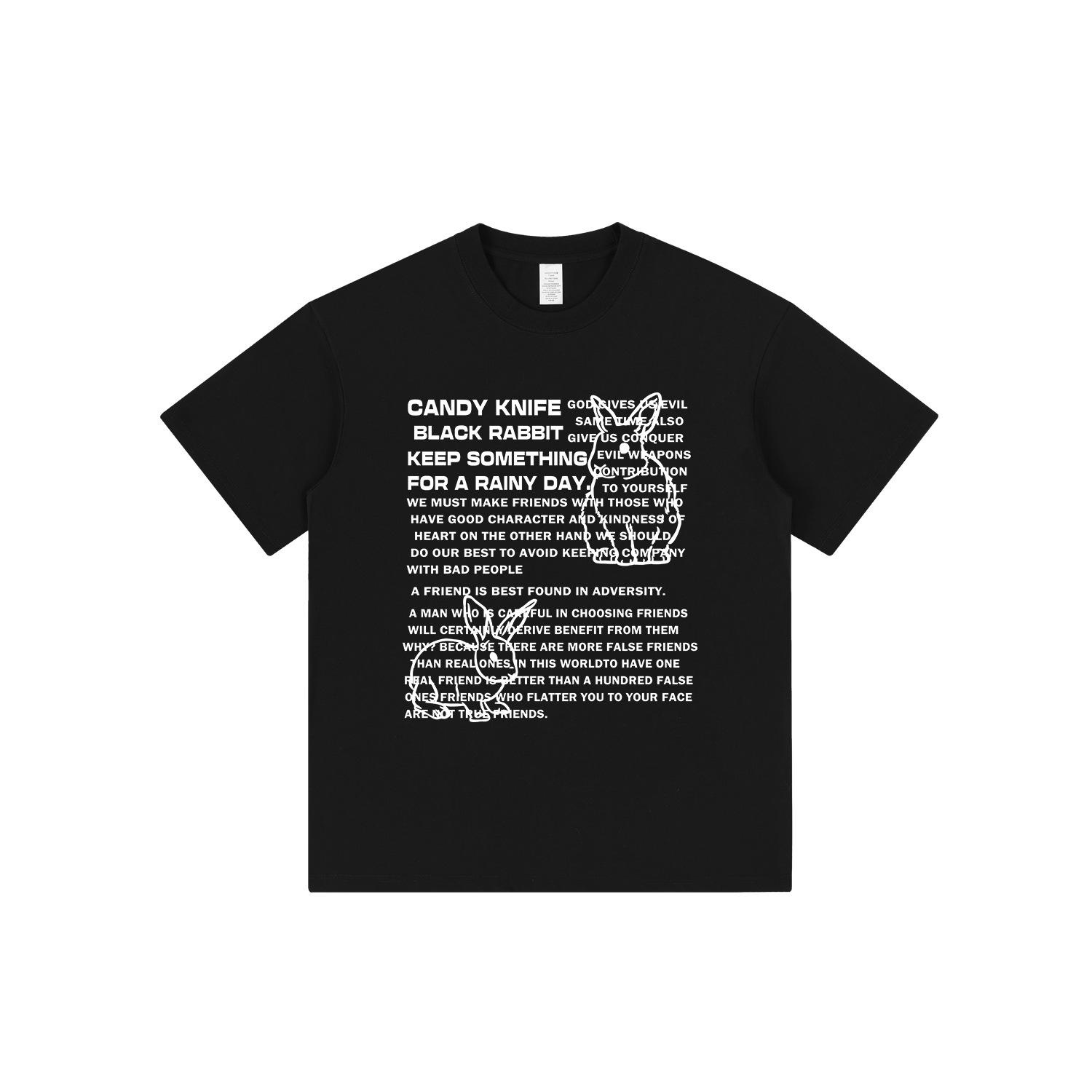 

Корейская милая футболка из хлопка с принтом кролика в крутом стиле для пары 2XL чёрный