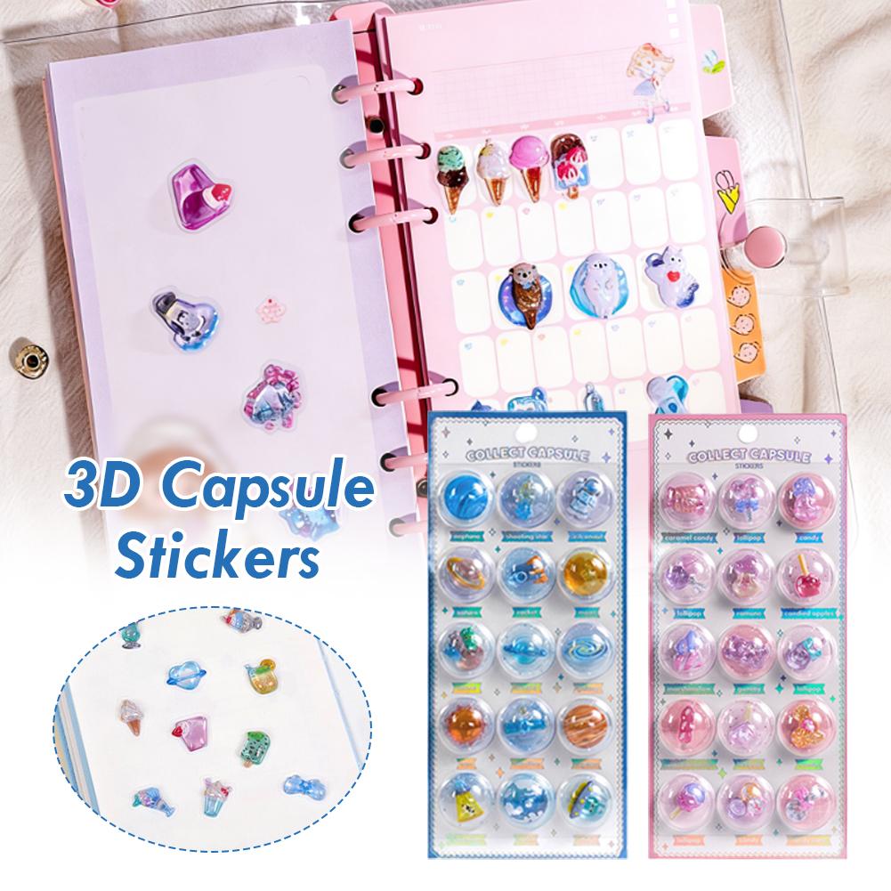Creative 3D Capsule Embossed Crystal Sticker Kawaii 3D Relief Stickers Scrapbooking DIY Journal Cute Stationery School Sticker