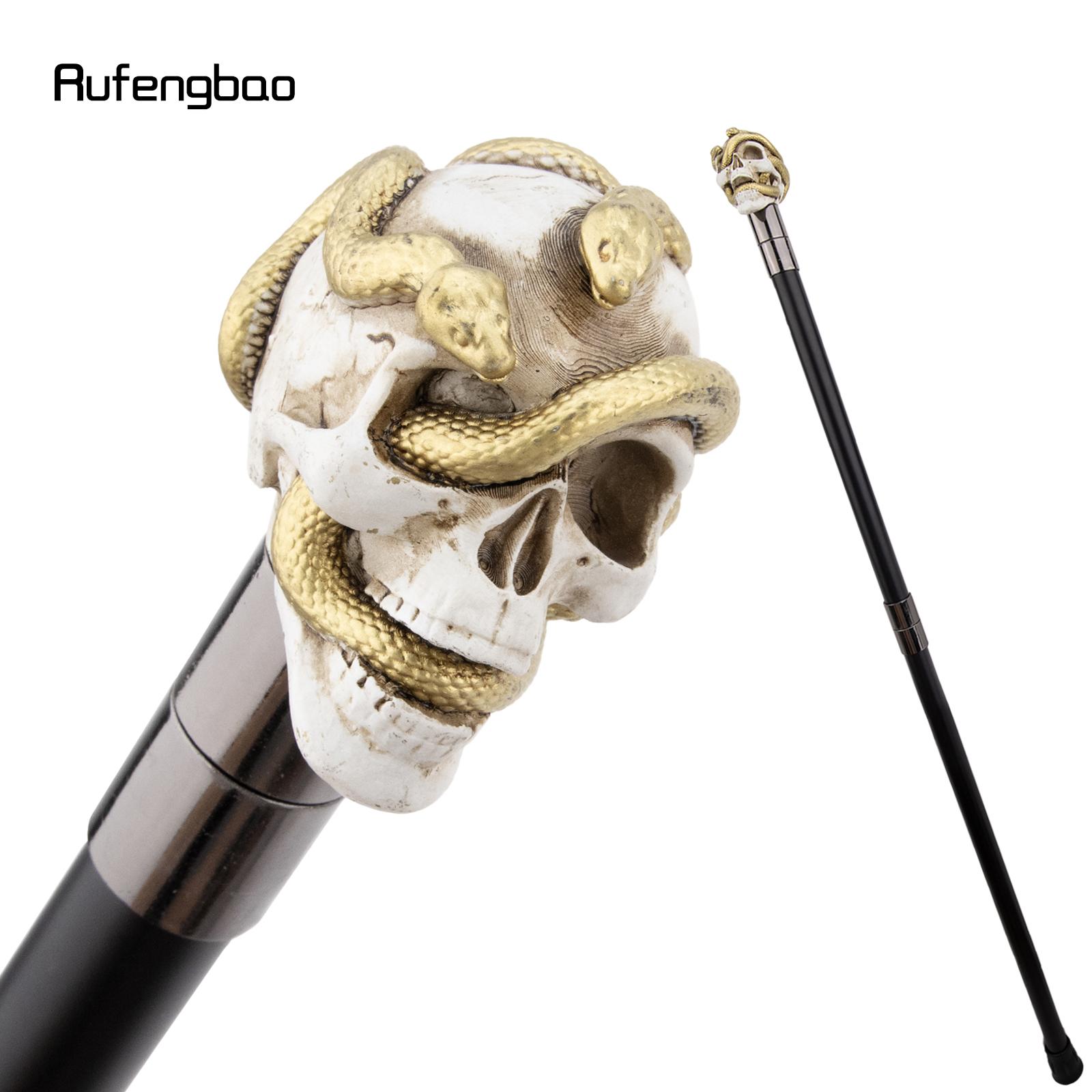 

White Resin Skull Golden Snake Cobra Walking Cane Fashion Decorative Steel Stick Gentleman Elegant Cosplay Cane Crosier 92cm
