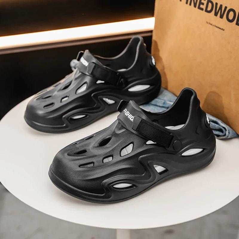 

Fashion New Mens EVA Water Proof Shoes Summer Men s Solid Colors Hollow Slippers Men Slip-on Soft Sandals Man Outdoor Non-Slip Slides 40 чёрный