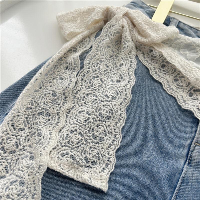 Lace Wrap Belt for Women, Adjustable Waist Scarf with Scalloped Edge and Long Ties, Lightweight Accent for Dresses, Blouses and Jeans