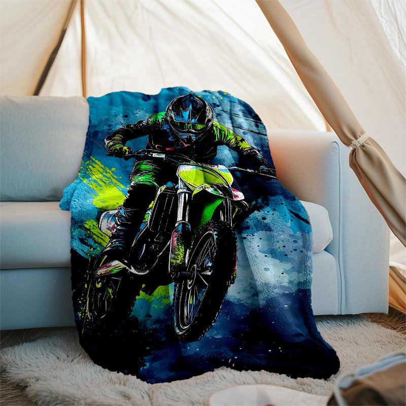 Off-road Motorcycles Theme Printed Blanket - Perfect for Couch, Bed, Travel & Outdoor Use | Machine Washable, Cozy & Durable.