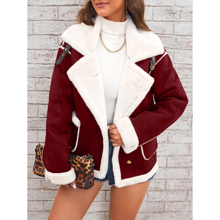 Giacca di Pelliccia Sintetica con Collo a Revers Autunnale e Invernale Nuova Moda Europea e Americana Cappotto Caldo Integrato Pelliccia Donna