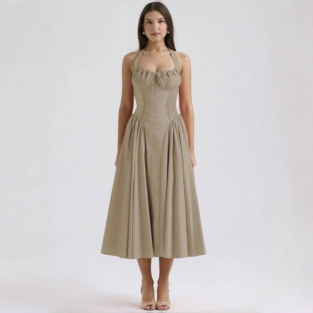 LYRIA Elegant A Line Midi Dress New Arrivals Halter Sexy Holiday Party Dresses Summer Women's Clothing Wholesale