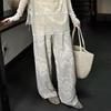 Owis Floral Embroidery Cotton Linen Tassel Waist Pants