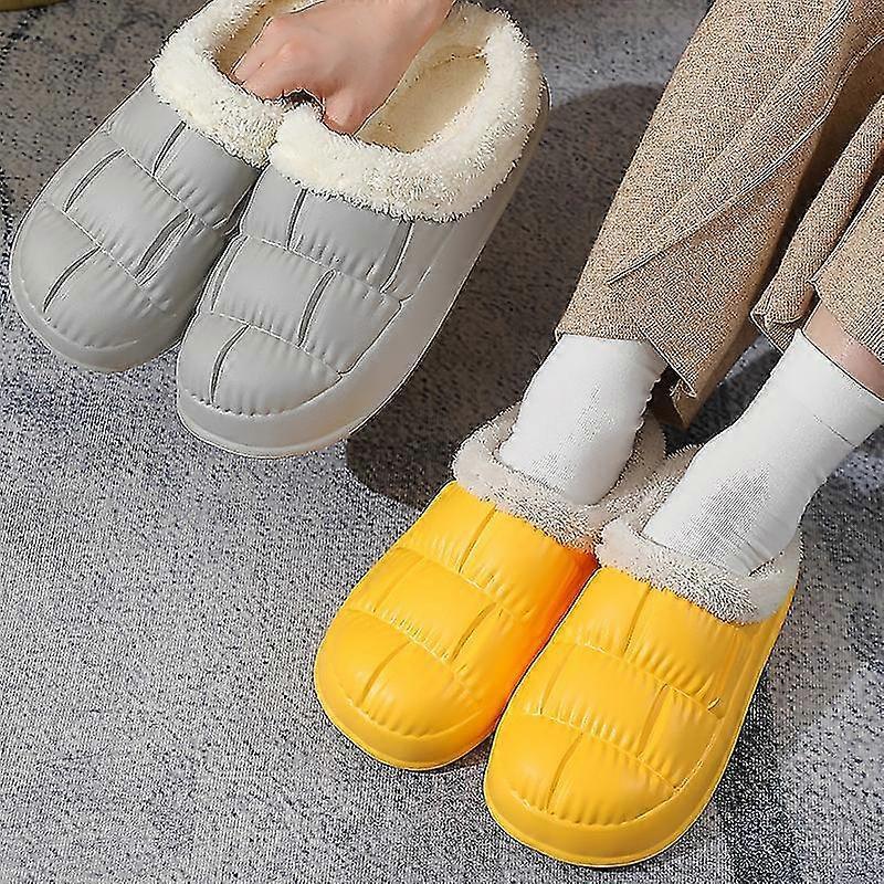 Winter Plush Slippers Warm Thick Sole Women Furry Slippers Ligth Eva Waterproof Outdoor Cotton Shoes Couple Home Slides A-black Plus