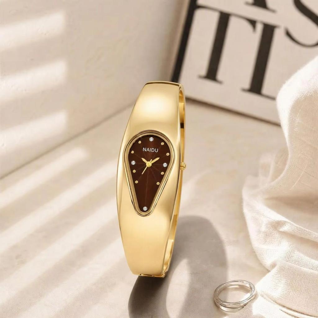 Women's Teardrop Dial Bangle Watch Rhinestone Minimalist Dress Wristwatch