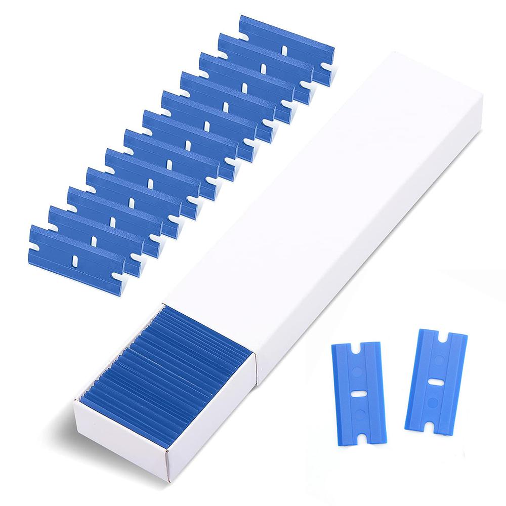 TOFAR 100pcs Double Edged Plastic Razor Blade Lable Clean Glue Remover Window Glass Cleaning Scraper Car Wrap Sticker Squeegee