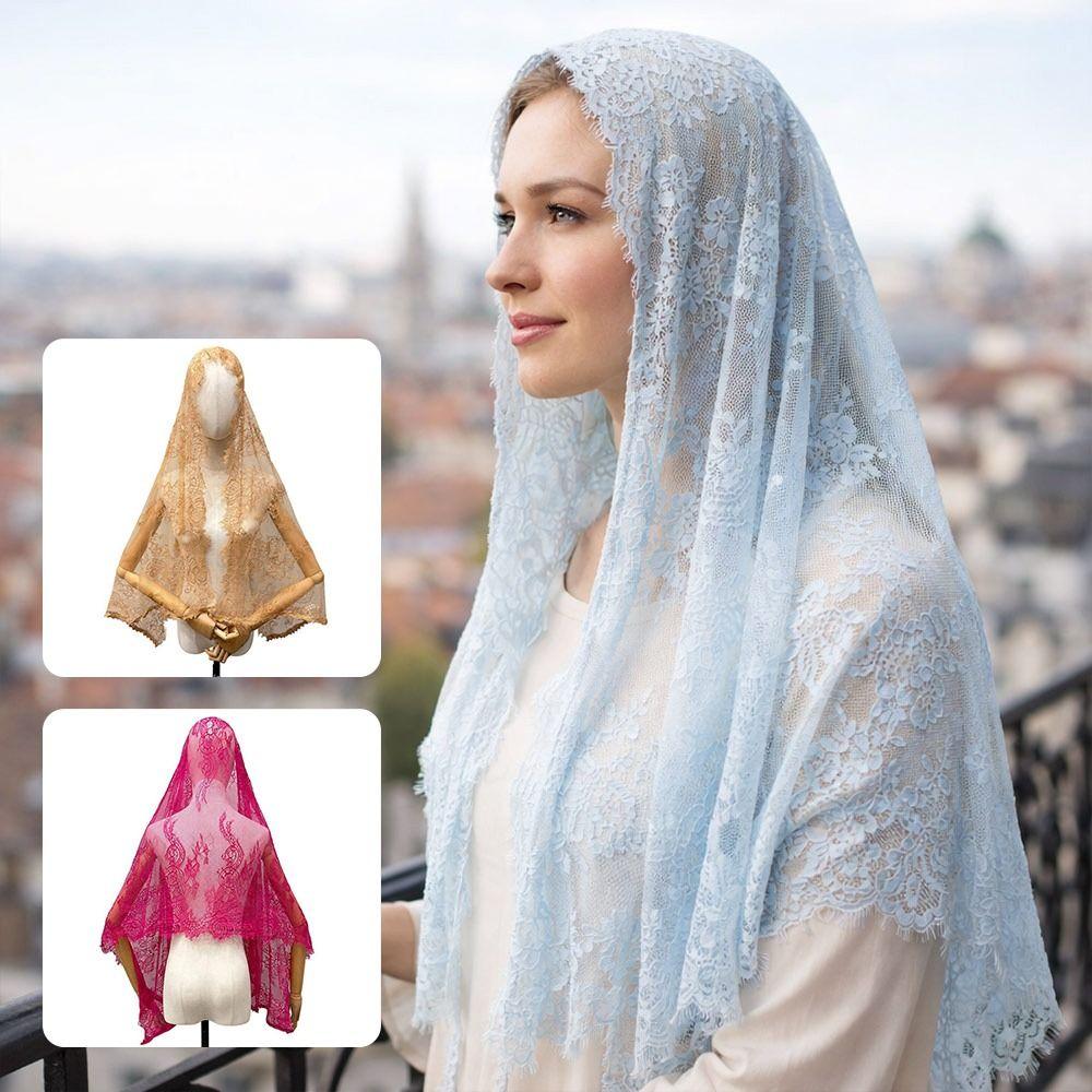 Gift Lace Trim Bridal Headscarf Vintage Flower Women Shawl Breathable Mandira Veil