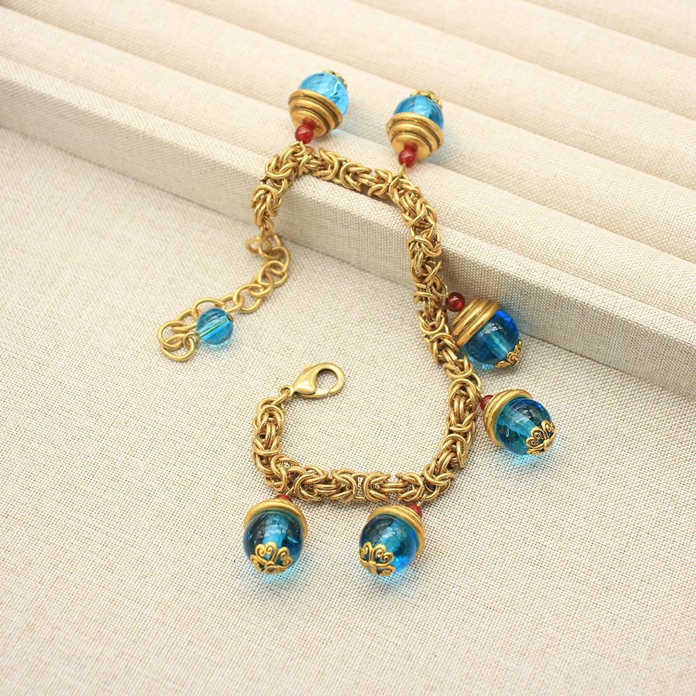 Gorgeous Tassel Glazed Necklace Handmade Chain Vintage High-End Necklace Bracelet Medieval Set Handmade