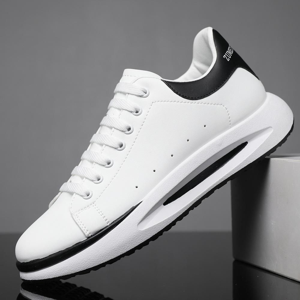 Leather casual shoes men's low-top lace-up men's shoes soft-soled sports shoes fashion trend white shoes
