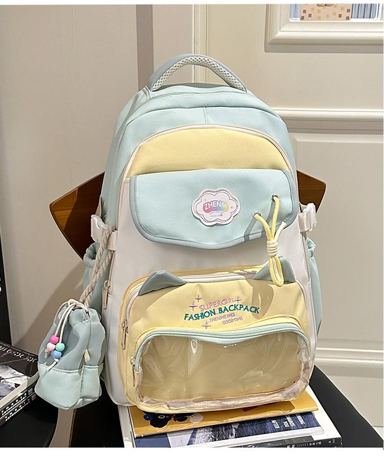 School bag 2025 high value contrasting colors large capacity dopamine middle and high school student school bag versatile cute sweet backpack