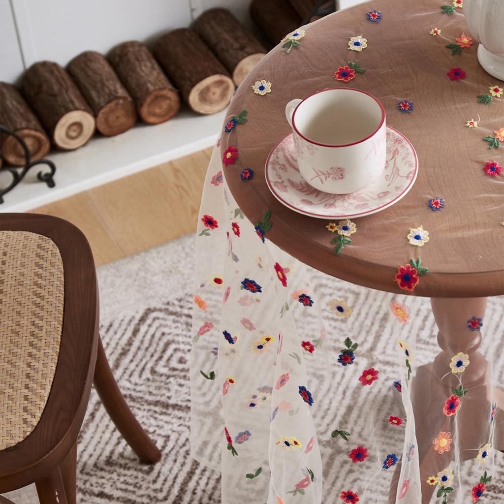 Yousheng Transparent Dining Table Mat Thin Visible Mesh Colorful Flower Embroidery Round Table Protector Decorative Table Cloth for Party Decoration