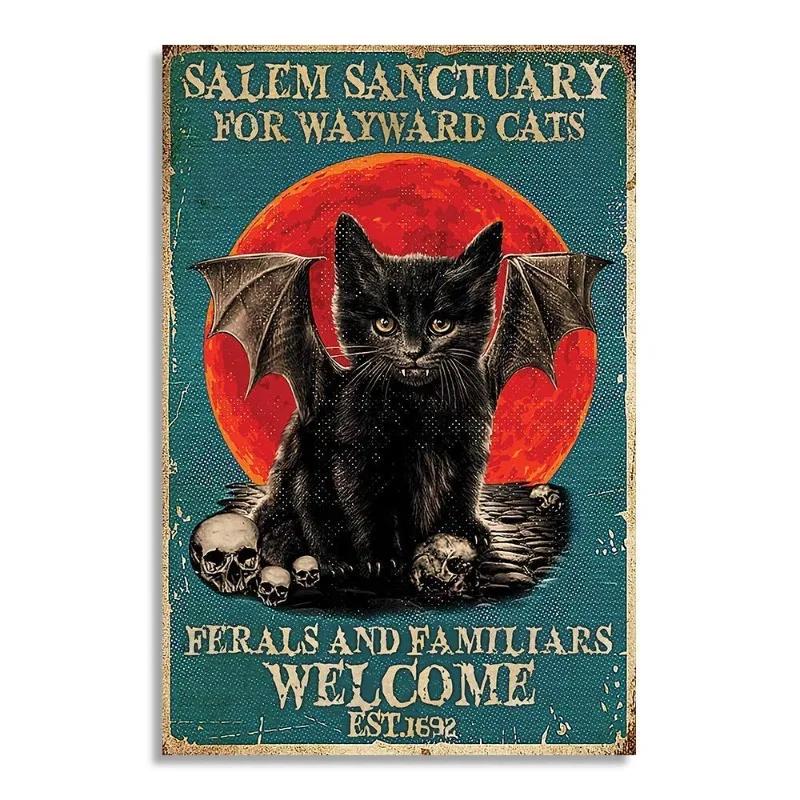 Classico Santuario Salem per Gatti Randagi, Gatti Randagi e Famigli Gatto Cartello Metallico Retrò Lattina Segno Vintage per Casa Caffè Parete Decorazione