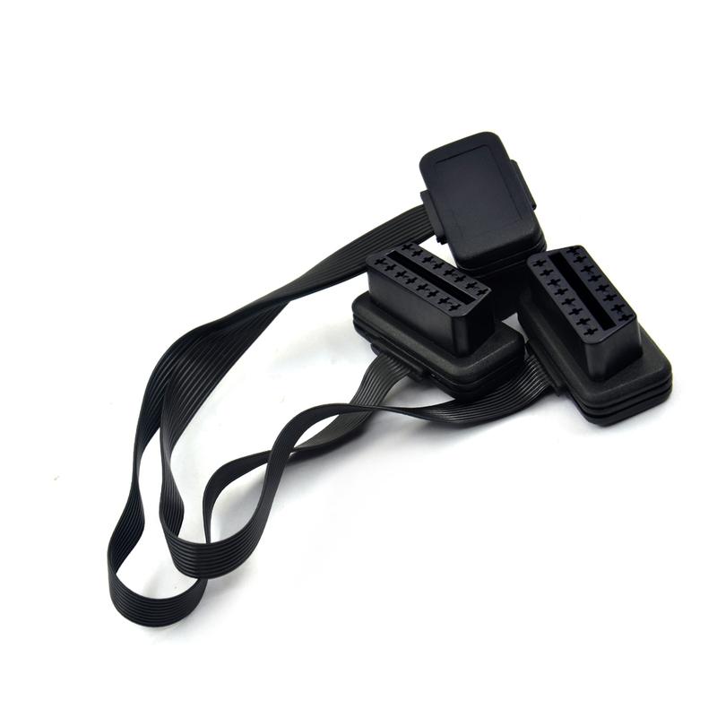 Dual Female Y Splitter Elbow 16Pin OBD 2 Extender ODB OBD2 Cable 16 Pin Male To Female Flat Noodle OBD2 Extension Cable