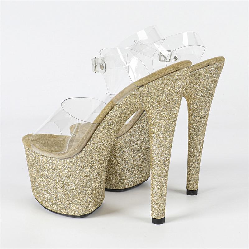 Eilyken Street Style Sequin Cloth PVC Transparent Buckle Strap Women Sandals Sexy Stiletto High Heels Stripper Prom Shoes