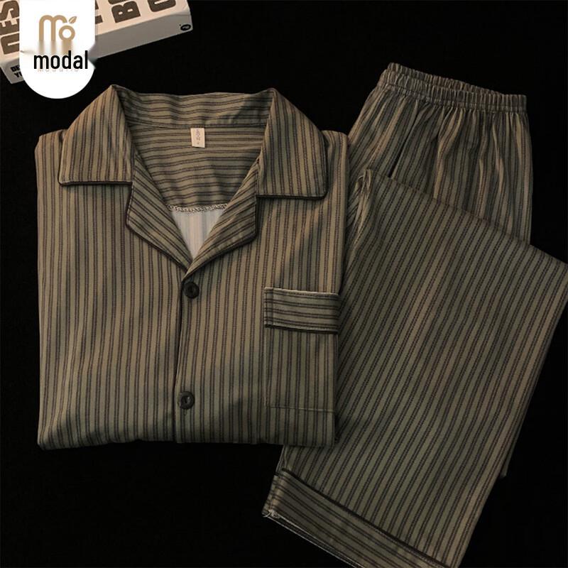 Men s Japanese Striped Modal Long Sleeve Pajama Set XXL