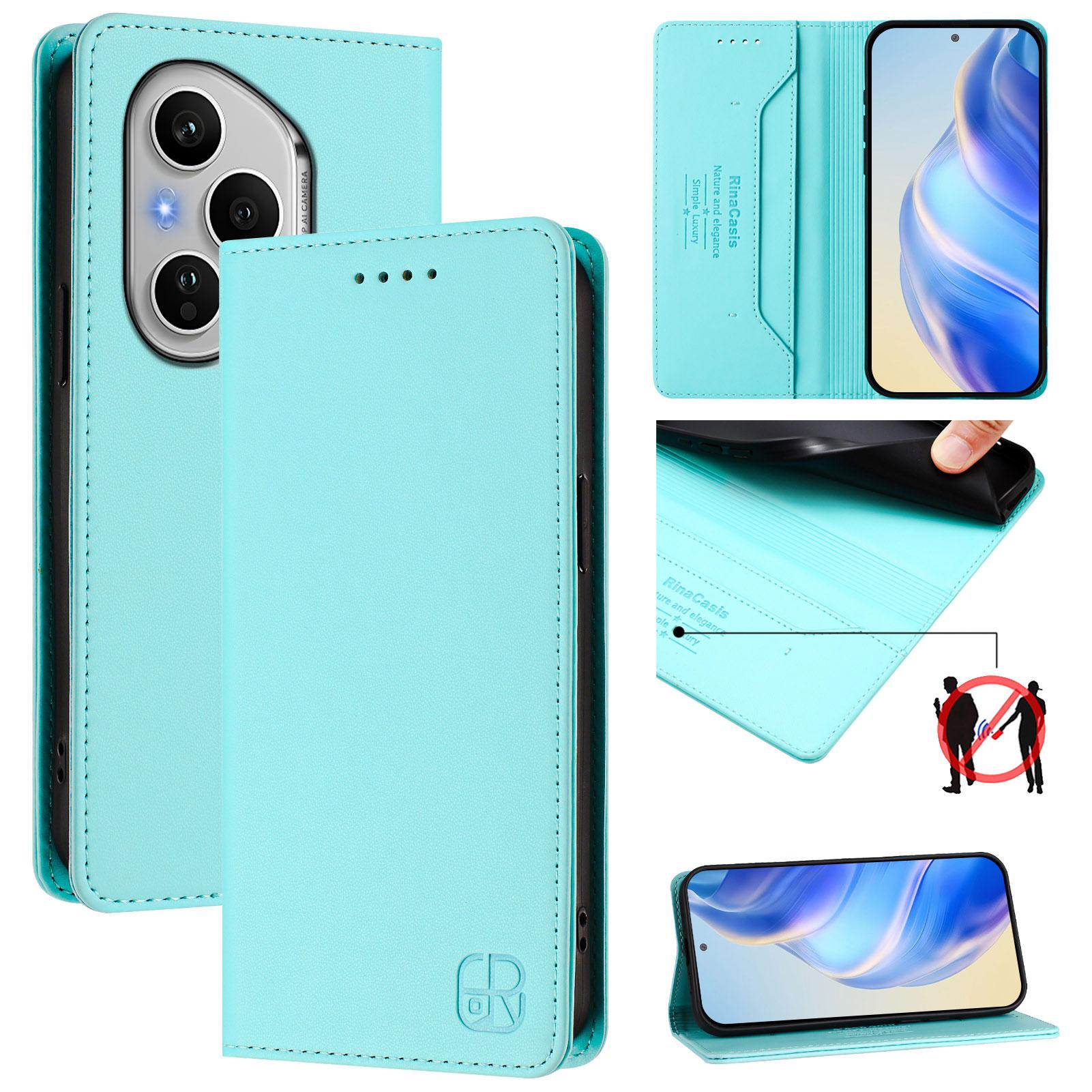 

For Honor 400 Pro 5G (Global) Leather Case RINACASIS RC01 Phone Cover with RFID Blocking Wallet Stand Green